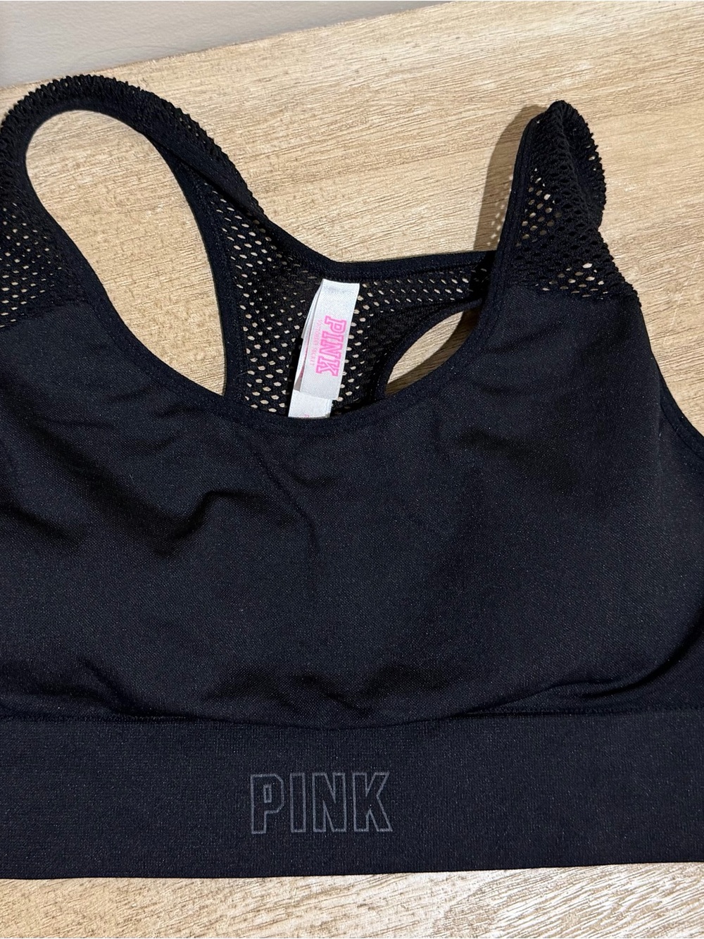 PINK Victoria's Secret Black Seamless Mesh Racerback Sports Bra